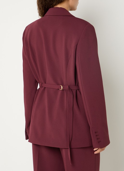 JOSH V Dee double-breasted blazer met ceintuur en paspelzakken - achterkant bordeauxrood