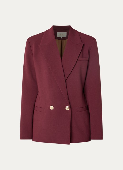 JOSH V Dee double-breasted blazer met ceintuur en paspelzakken - voorkant 2 bordeauxrood