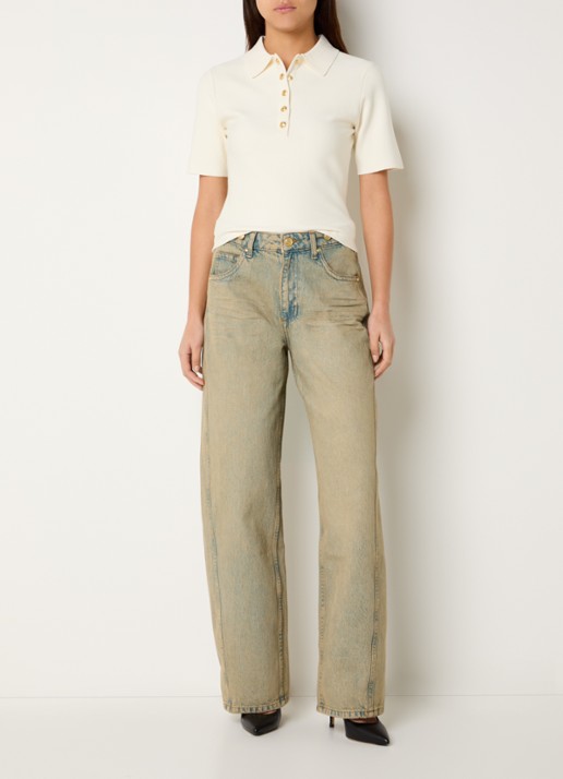 JOSH V Dewi mid waist wide leg jeans met gekleurde wassing - voorkant 4 lindegroen