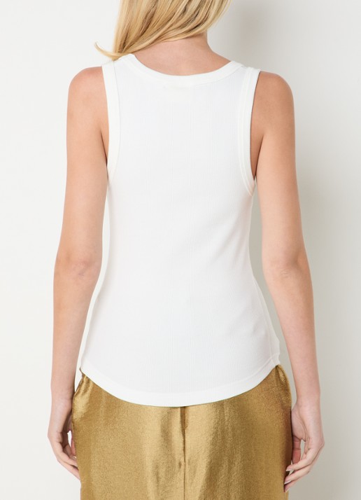JOSH V Dieda ribgebreide tanktop met logo - achterkant 3 gebroken wit