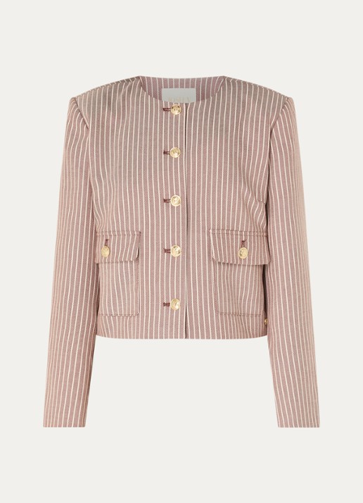 JOSH V Elira cropped blazer met streepprint - voorkant bordeauxrood