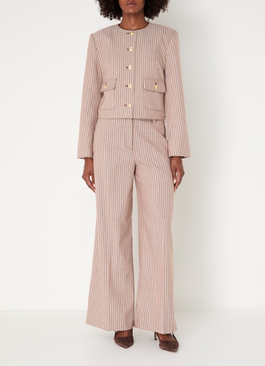 JOSH V Elira cropped blazer met streepprint - voorkant 2 bordeauxrood