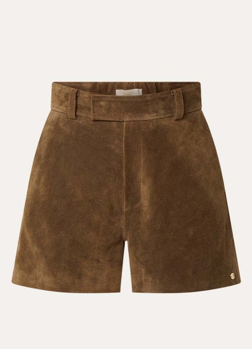 JOSH V Fenella high waist loose fit korte broek van suède - voorkant 3 bruin