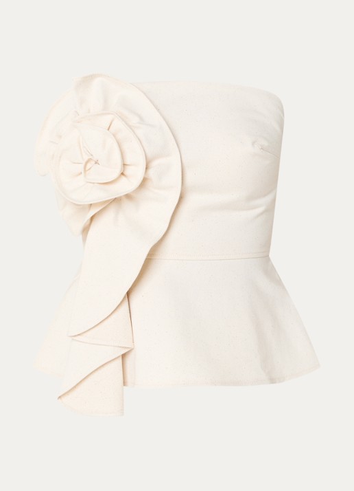 JOSH V Ferra strapless top van denim met applicatie - voorkant creme