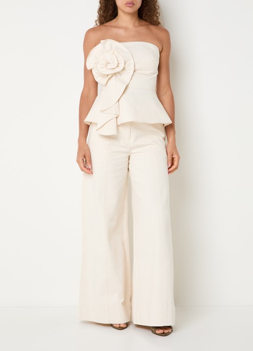JOSH V Ferra strapless top van denim met applicatie - voorkant 2 creme