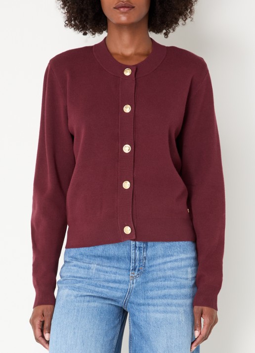 JOSH V Fliss fijngebreid vest met stretch - detail 3 bordeauxrood