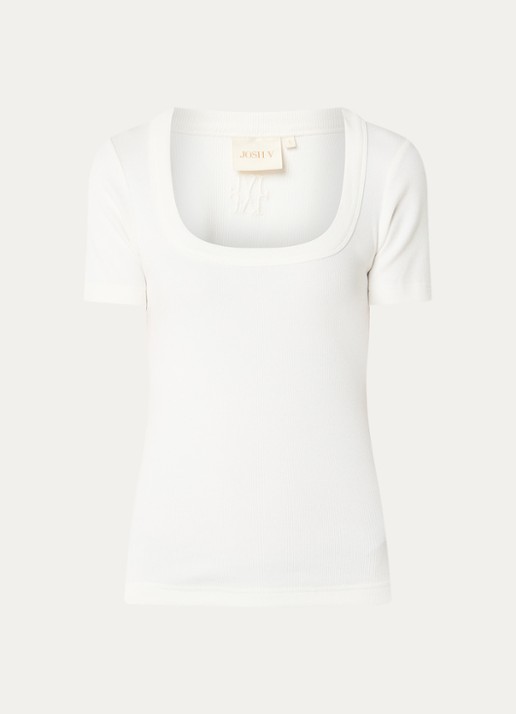 JOSH V Florelle T-shirt met stretch - voorkant 2 gebroken wit