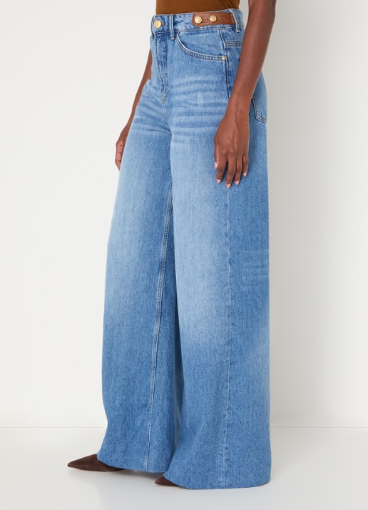 JOSH V Gloria high waist wide leg jeans met lichte wassing - detail 4 indigo