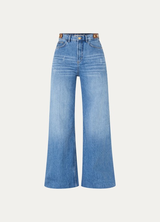 JOSH V Gloria high waist wide leg jeans met lichte wassing - voorkant indigo