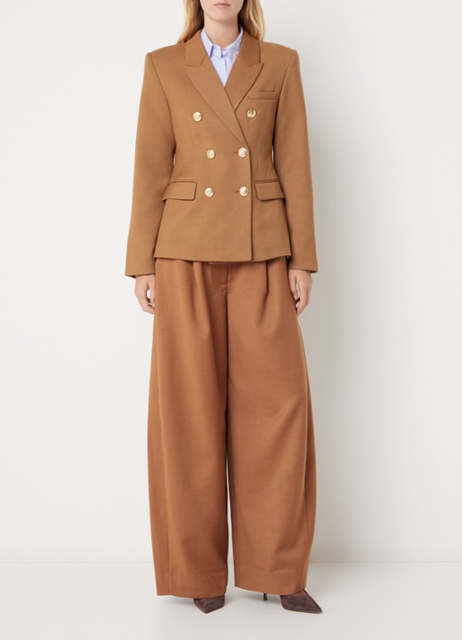 JOSH V Heidi double-breasted blazer met klepzakken - voorkant 2 cognac