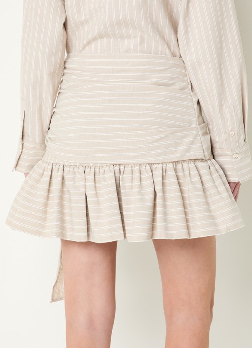 JOSH V Hollis mini rok met streepprint en strikdetail - achterkant donkerbeige