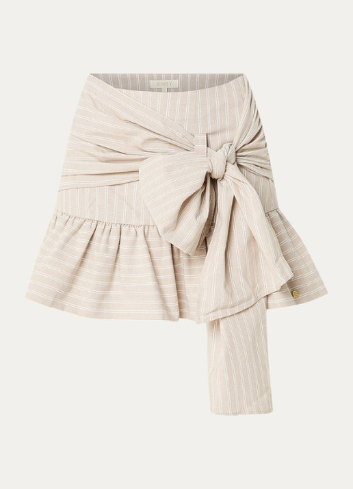 JOSH V Hollis mini rok met streepprint en strikdetail - voorkant 2 donkerbeige