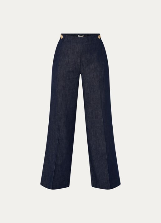 JOSH V Indra high waist wide fit broek van chambray met knoopdetail
