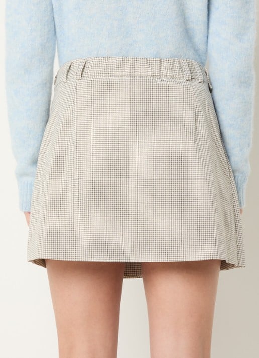 JOSH V Isadee mini plooirok met ruitprint - achterkant 2 beige