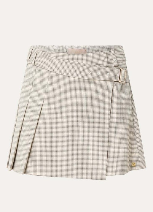 JOSH V Isadee mini plooirok met ruitprint - voorkant 3 beige