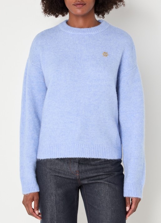 JOSH V Ize fijngebreide trui in alpaca wolblend - detail blauw
