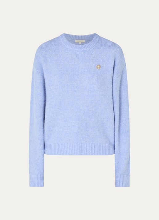 JOSH V Ize fijngebreide trui in alpaca wolblend - voorkant 3 blauw