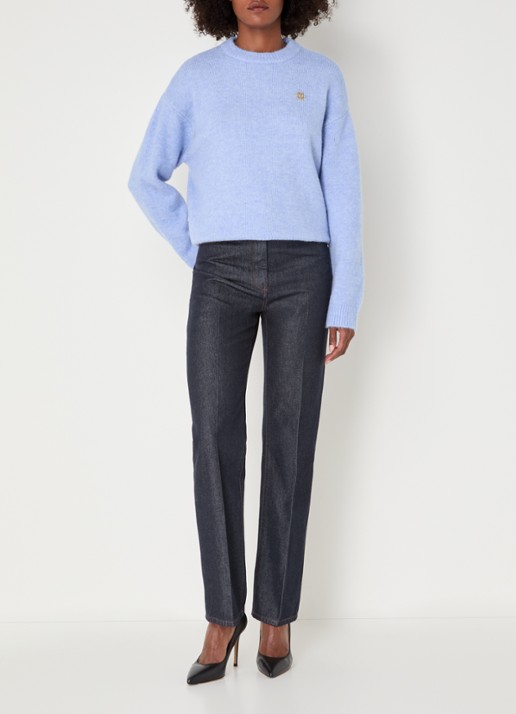 JOSH V Ize fijngebreide trui in alpaca wolblend - voorkant 4 blauw