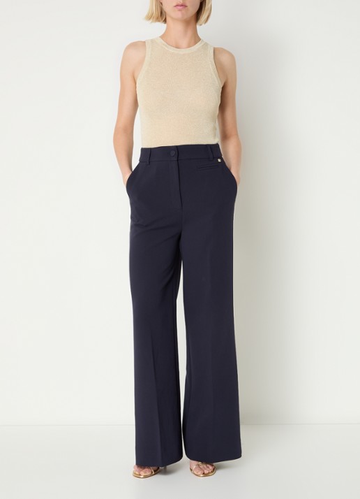 JOSH V Kate high waist wide fit pantalon met steekzakken - voorkant 2 donkerblauw