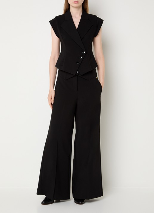 JOSH V Katleen gilet met schoudervulling en asymmetrisch detail - voorkant 4 zwart