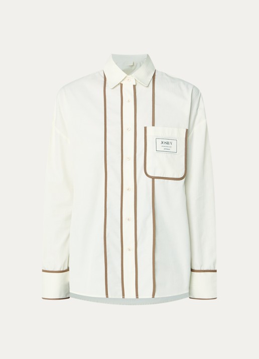 JOSH V Kea blouse met borstzak en logo - voorkant 3 gebroken wit