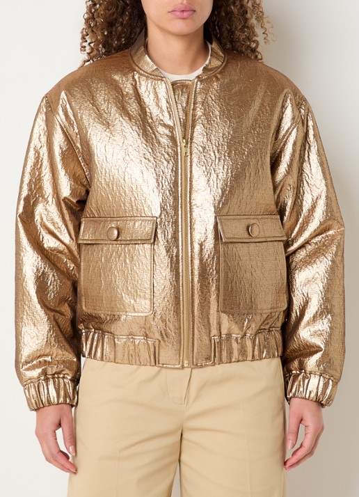 JOSH V Kelsey gewatteerd bomberjack met klepzakken en metallic finish