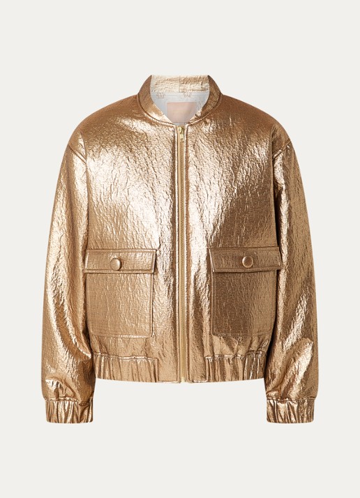 JOSH V Kelsey gewatteerd bomberjack met klepzakken en metallic finish - voorkant 2 goud