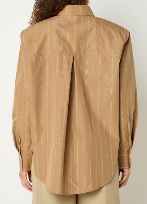 JOSH V Kolly blouse met streepprint en schoudervulling - achterkant 2 camel