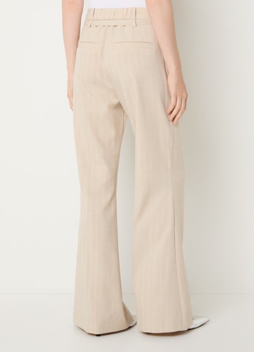JOSH V Kora high waist flared fit pantalon met krijtstreep en ceintuur - achterkant beige