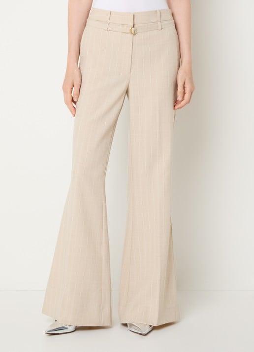 JOSH V Kora high waist flared fit pantalon met krijtstreep en ceintuur