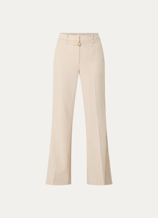 JOSH V Kora high waist flared fit pantalon met krijtstreep en ceintuur - voorkant 2 beige
