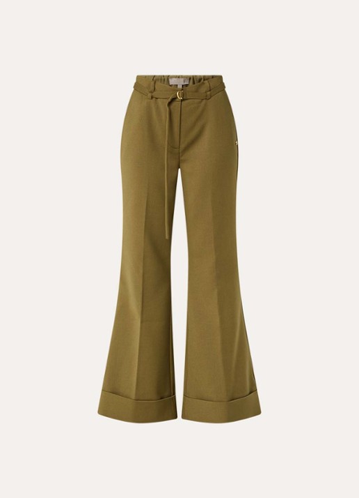 JOSH V Korien high waist flared fit pantalon met ceintuur - voorkant mosgroen