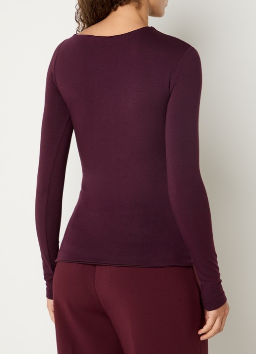 JOSH V Lenie top met ruches en asymmetrische hals - achterkant 4 aubergine
