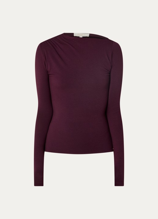 JOSH V Lenie top met ruches en asymmetrische hals - voorkant 2 aubergine