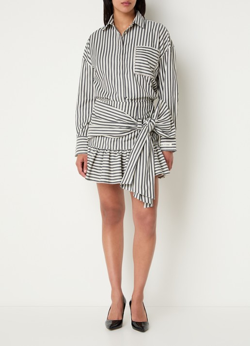 JOSH V Lexx blouse met streepprint en borstzak - voorkant 3 donkerblauw
