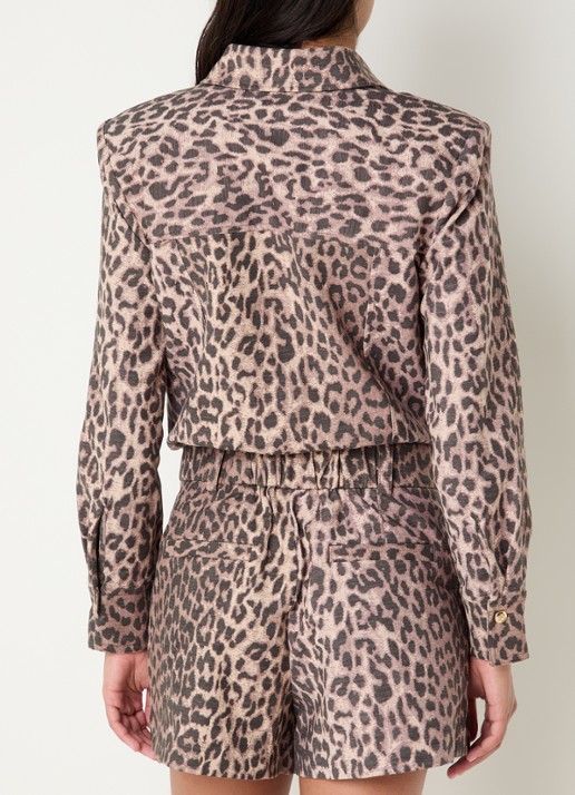JOSH V Lilae straight fit playsuit met panterprint - achterkant 3 lichtbruin