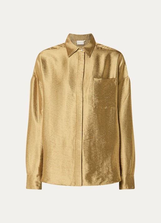 JOSH V Lucilla blouse met borstzak en metallic finish - voorkant 2 goud