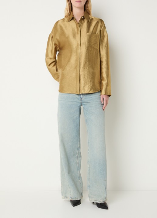 JOSH V Lucilla blouse met borstzak en metallic finish - voorkant 3 goud