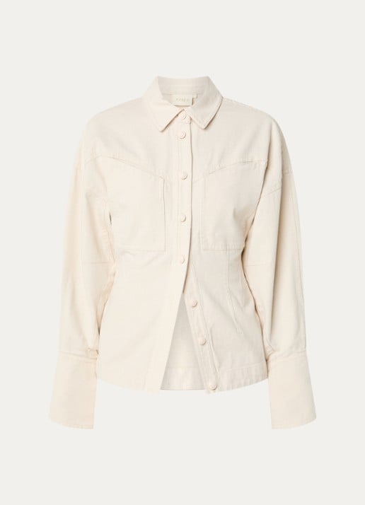 JOSH V Micah blouse van denim met borstzakken - voorkant 3 ivoor