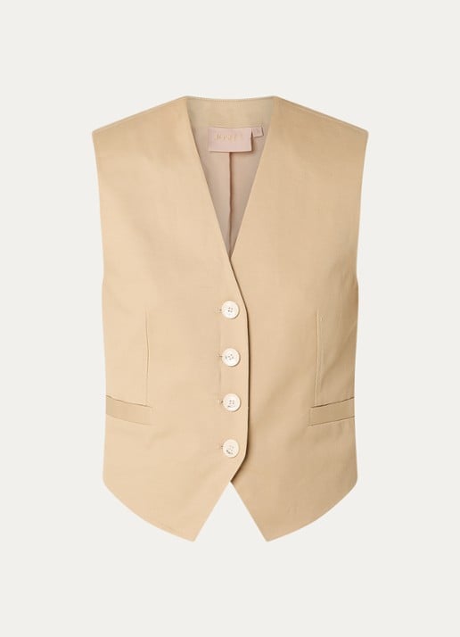 JOSH V Monet gilet met paspelzakken - voorkant camel