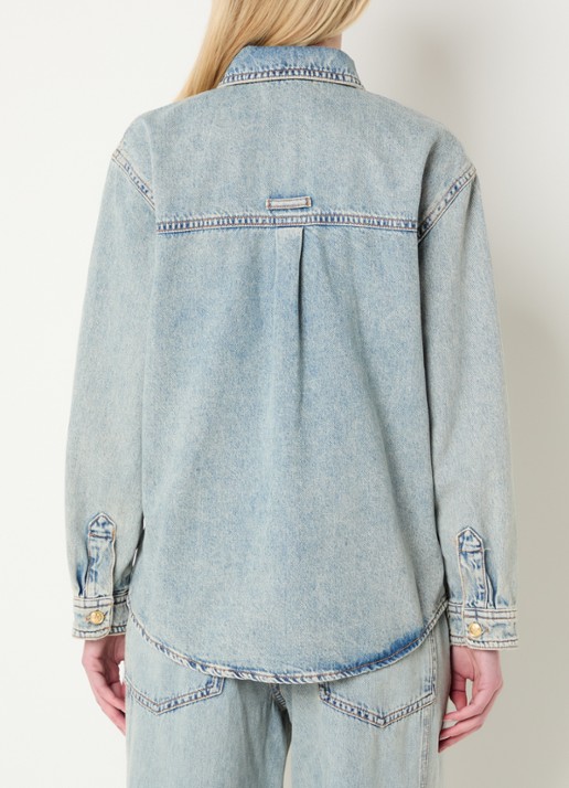 JOSH V Mylessa blouse van denim met logo - achterkant 3 indigo
