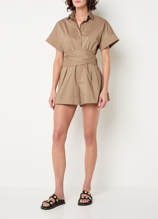 JOSH V Nami playsuit met ceintuur - voorkant 3 khaki