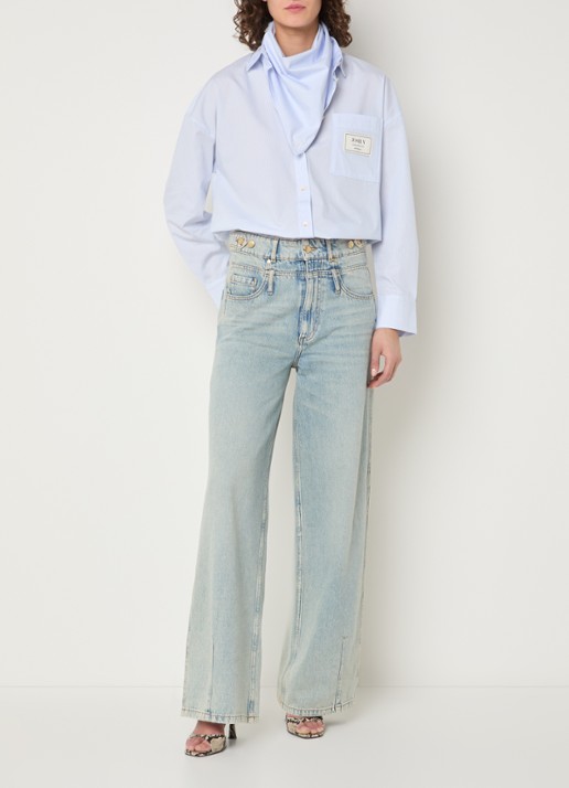 JOSH V Neveah blouse met streepprint en sjaal - voorkant 3 blauw