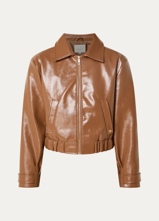 JOSH V Peaden bomberjack van imitatieleer met glanzende finish - voorkant 3 cognac