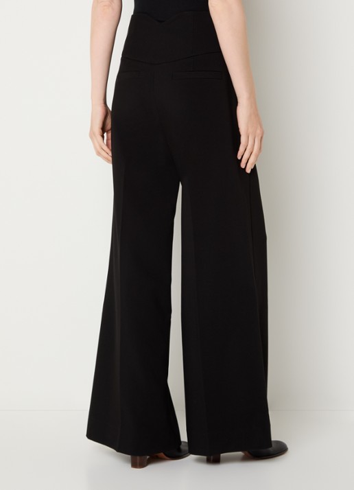JOSH V Petra high waist wide fit pantalon met persplooi - achterkant 4 zwart