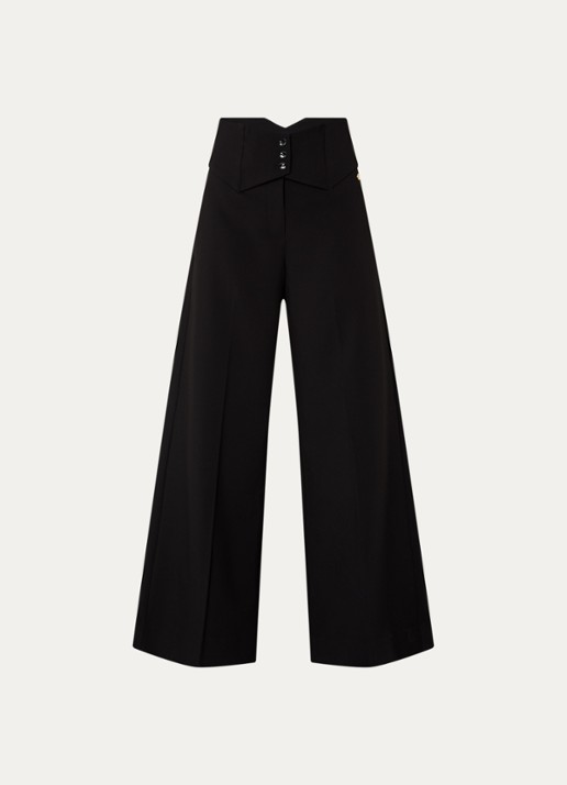 JOSH V Petra high waist wide fit pantalon met persplooi - voorkant 2 zwart