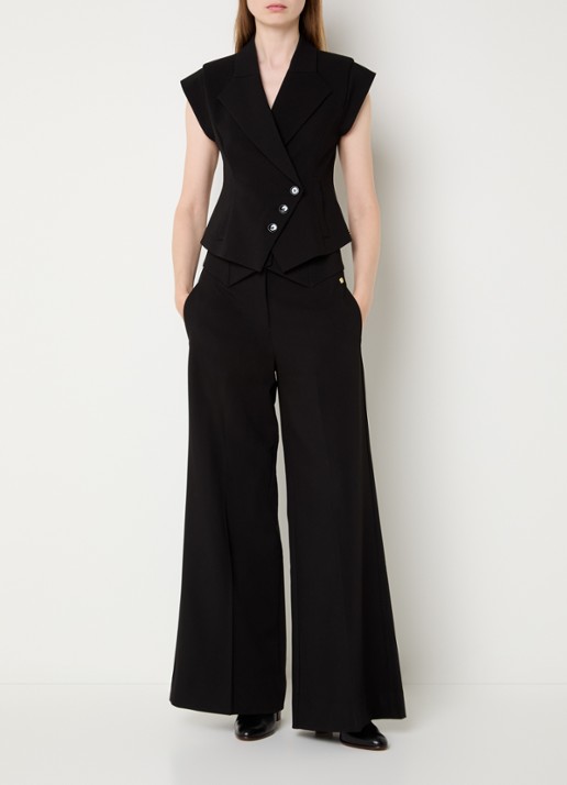 JOSH V Petra high waist wide fit pantalon met persplooi - voorkant 3 zwart