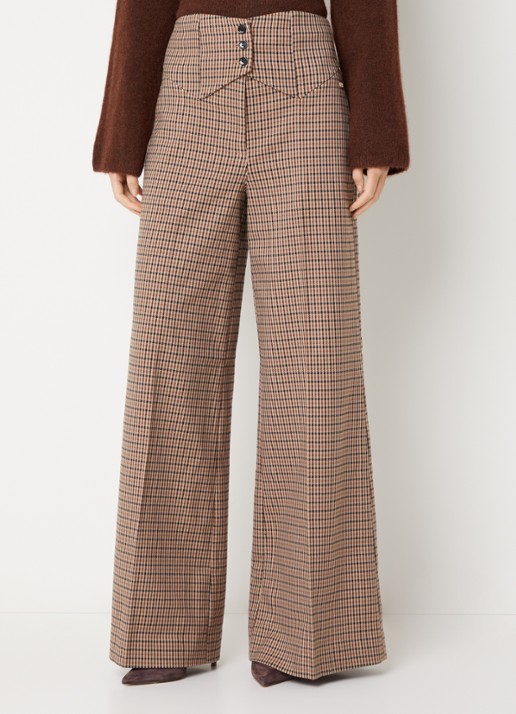 JOSH V Petra high waist wide fit pantalon met steekzakken - detail bruin