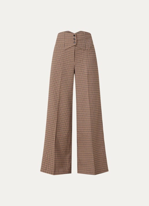 JOSH V Petra high waist wide fit pantalon met steekzakken - voorkant 3 bruin