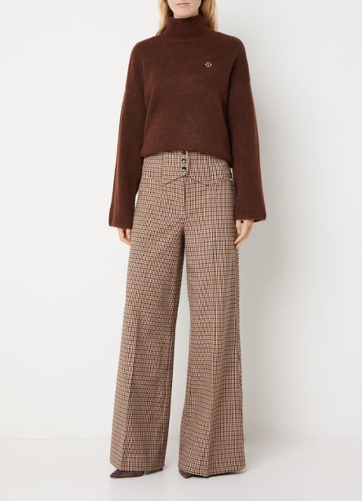 JOSH V Petra high waist wide fit pantalon met steekzakken - voorkant 4 bruin